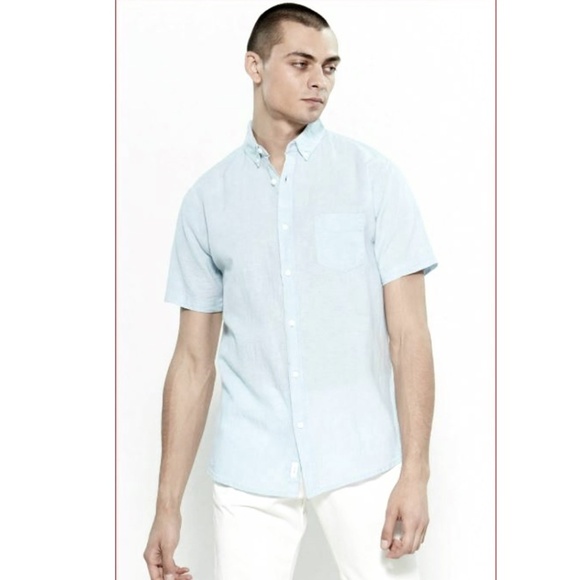 Onia Jack Linen Blend Blue Pinstripe Button Down Short Sleeve Shirt Size Small S - Picture 1 of 8